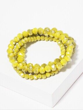 3pc Faceted Lime Green Beaded Stretch Bracelet Set - Unbranded